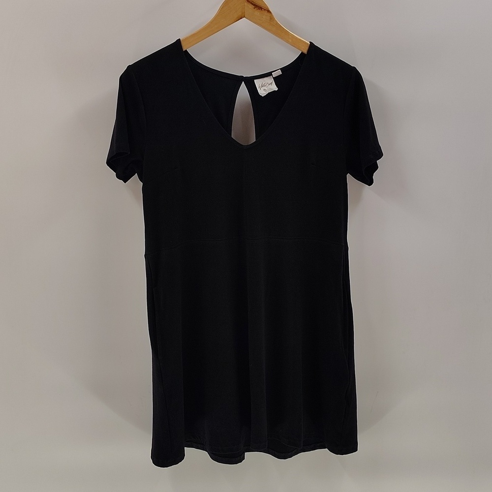 BKE White Crow Faux Suede Black Short Sleeve Mini Dress Size Small